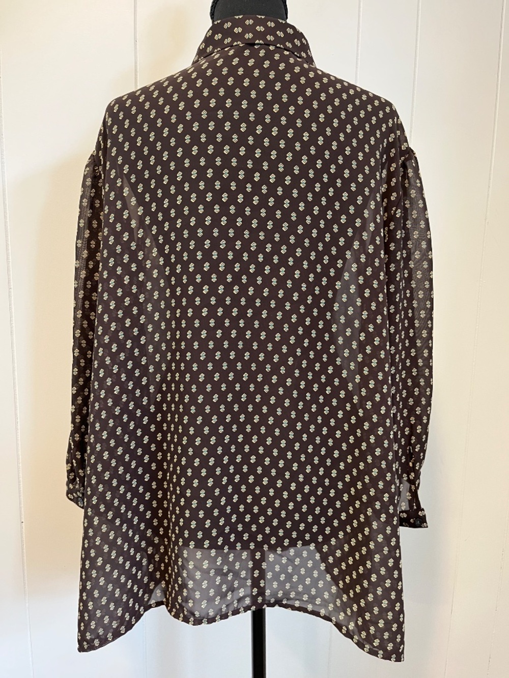 Chaps Plus sz 20w Sheer Blouse Pin Tuck Geometric Print Office Chic Tunic Blouse - Picture 3 of 16